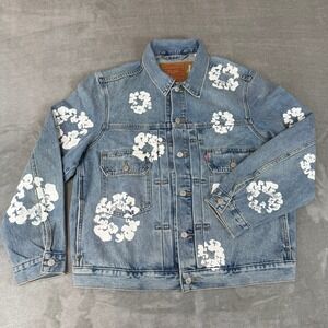 Levis x Denim Tears All Over Wreath Denim Jacket Mens Large Blue Light Wash NWOT